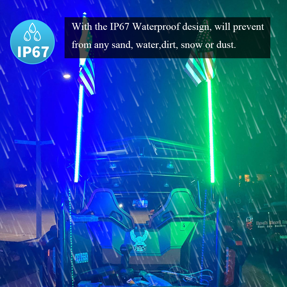 Su geçirmez Bluetooth ve Uzaktan Kumanda SXS, ATV / UTV, RZR, Kamyon İçin 360 ° Spiral LED Whip Işıkları