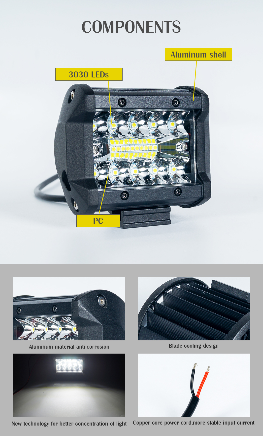 LED &ccedil;alışma Işığı &ccedil;ubuğu 4 in&ccedil; LED iş ışığı, 60W LED iş ışığı, LED Pods İş Işığı, LED İş Işığı &Ccedil;ubuğu, 4 in&ccedil; 60W LED İş Işığı