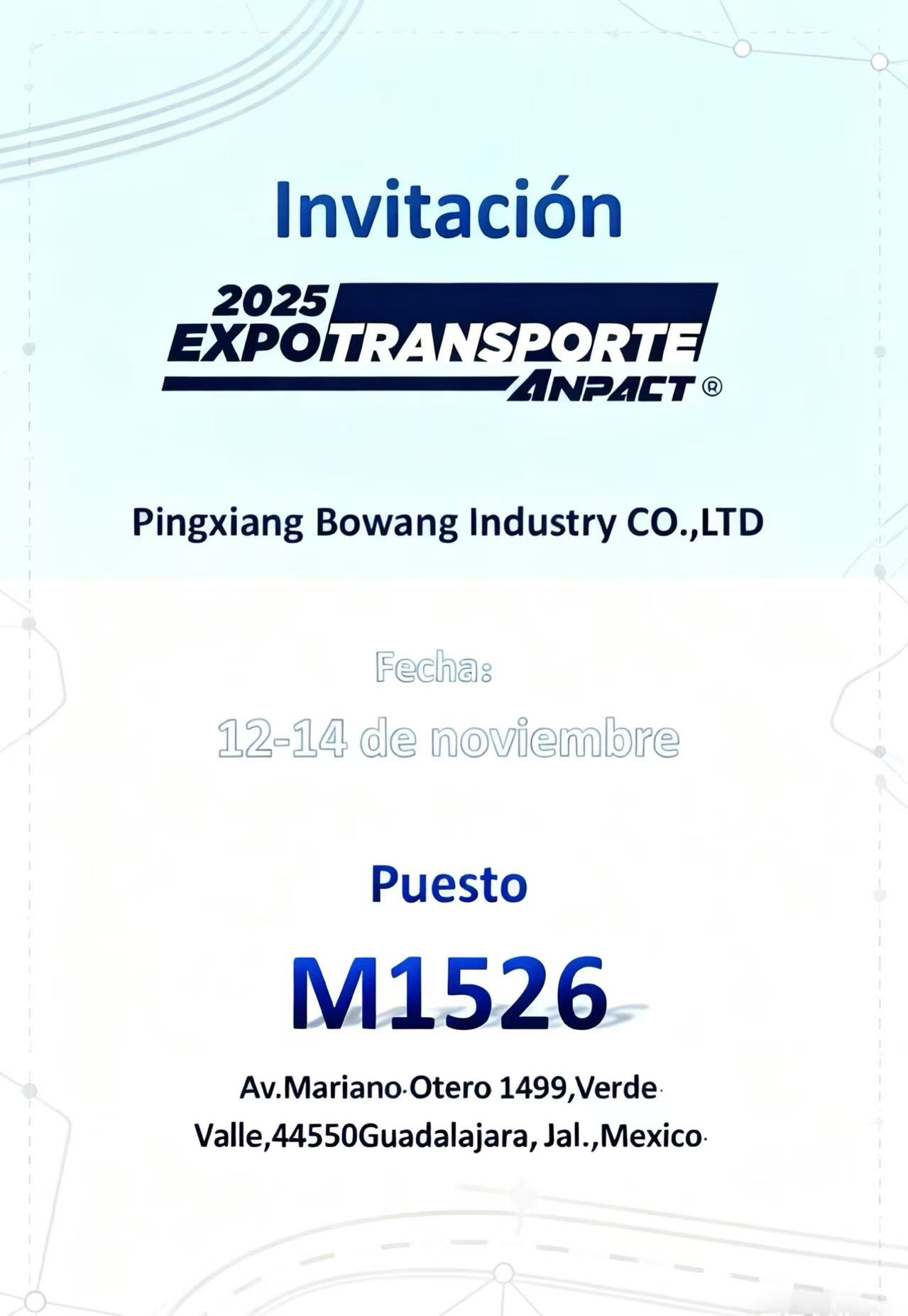 Pingxiang Bowang Industry, EXPOTRANSPORTE ANPACT 2025'te Latin Amerika'nın Ağır Vasıta Sekt&ouml;r&uuml;n&uuml; Aydınlatıyor (Stand M1526, Guadalajara)